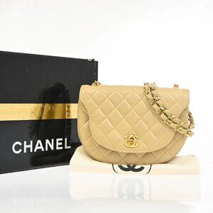 CHANEL CC Mini Matelasse Chain Shoulder Bag Leather Beige GHW Vintage 619RP110